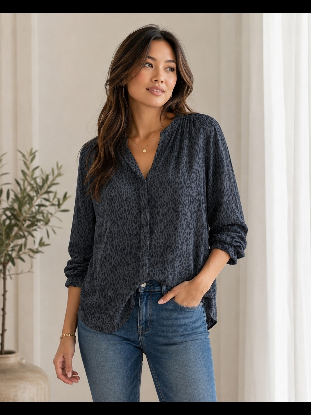 Babaton Aritzia 100% Silk Animal Print Blouse